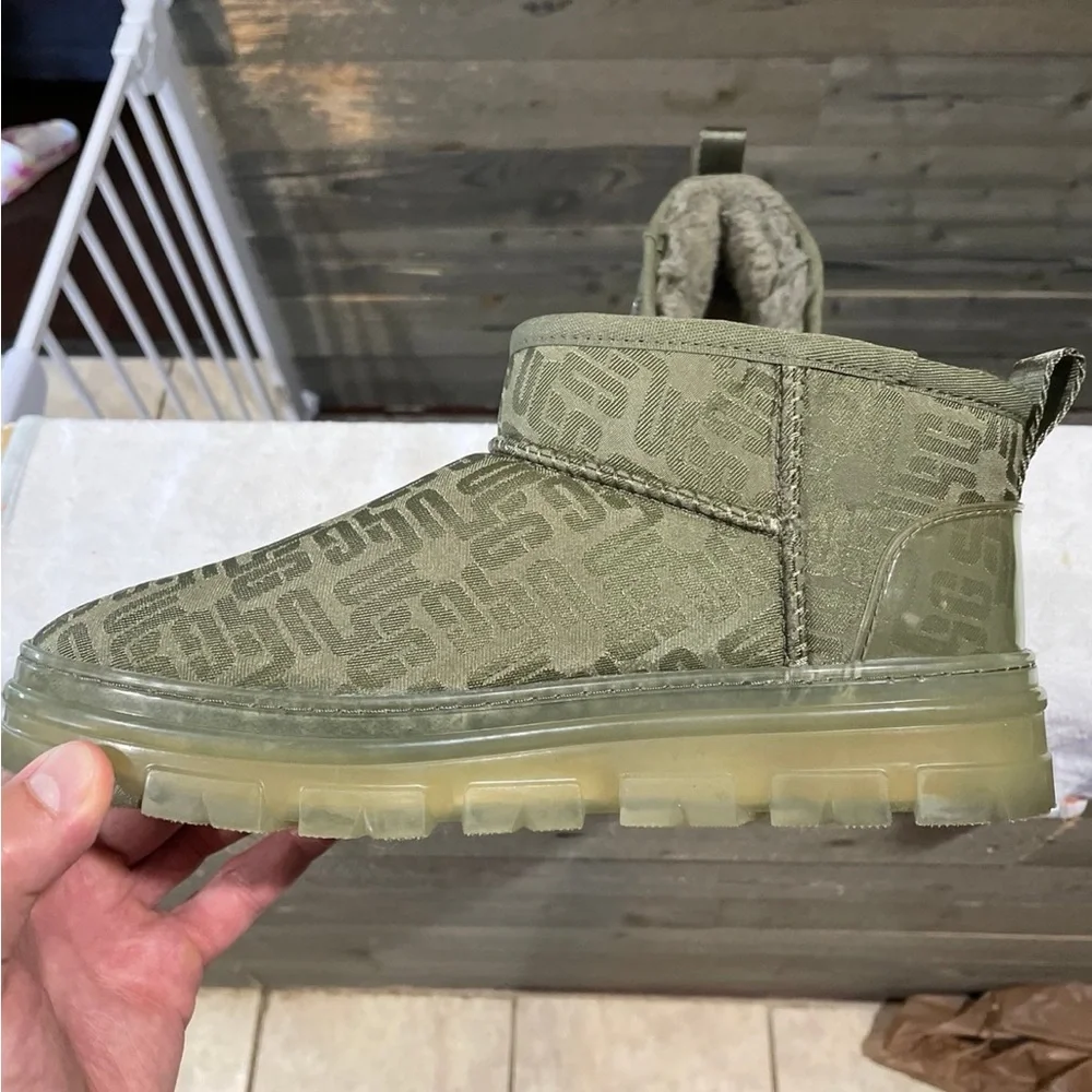 UGG classic mini Olive Monogram Shearling Cuffed Sneaker Boot - Picture 4 of 8